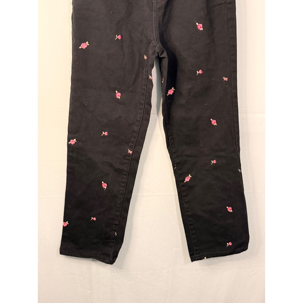 PacSun High Rise Straight Jeans Womens 26 Black Rose Floral Embroidered Denim - Picture 3 of 9